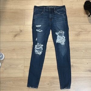 American Eagle Outfitters Women's Ripped Dark Blue Skinny Jeans